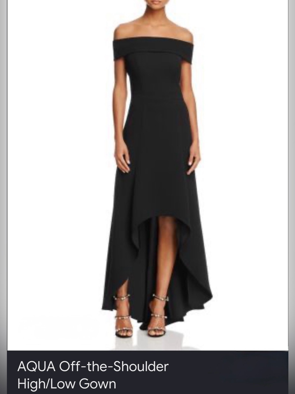 Aqua Black Off-Shoulder High-Low Evening Gown
